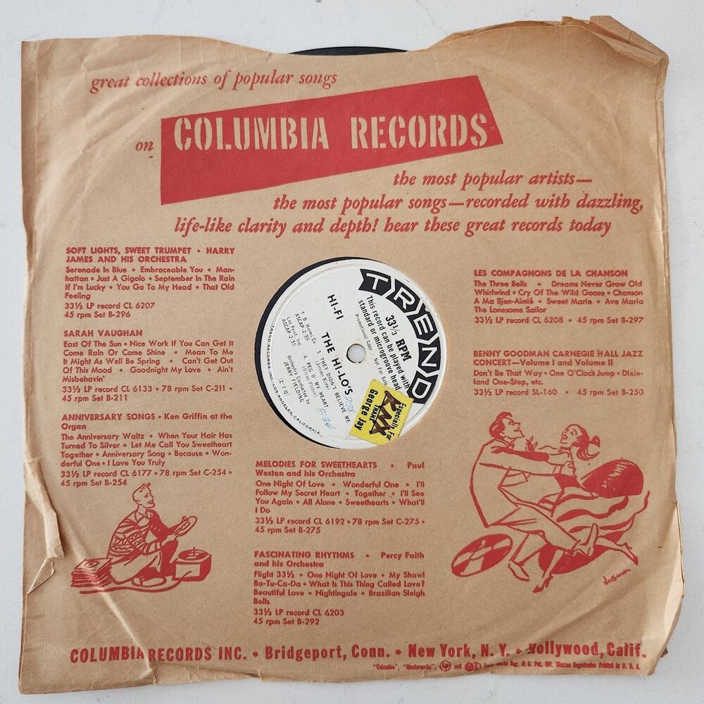 The Hi-Lo's Didn't Believe Me / Heart Trend T-1013 12" 33 RPM promo